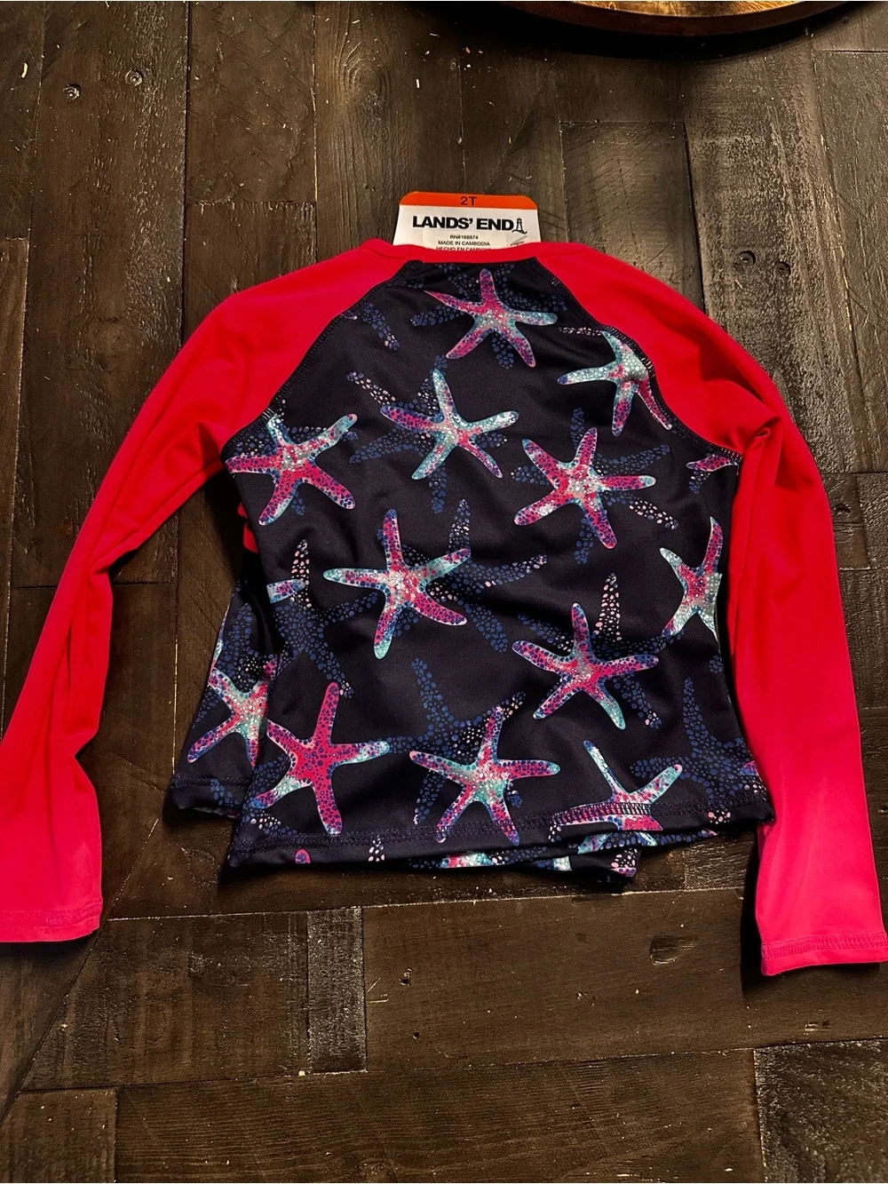 Lands' End Girls' Navy & Bright Pink Starfish Rash Guard Set